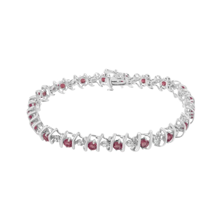 3.5 mm Lab Created Pink Tourmaline and 1/6 ctw Diamond Rhodium Over
Sterling Silver Tennis Bracelet