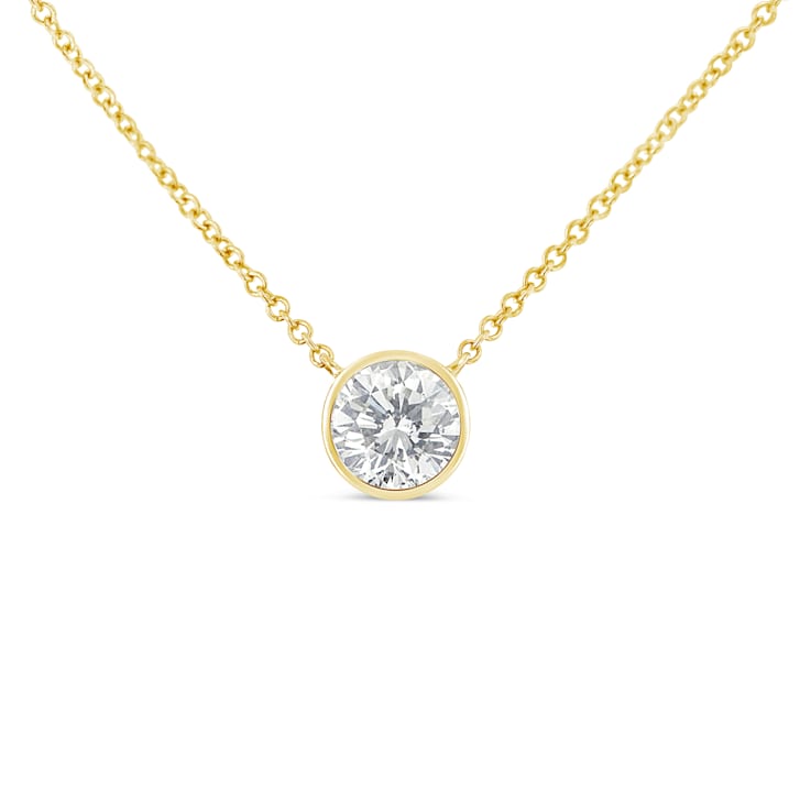 10K Yellow Gold 3/10ct Round Diamond Modern Bezel-Set Solitaire Necklace
(H-I Color, SI2-I1 Clarity)