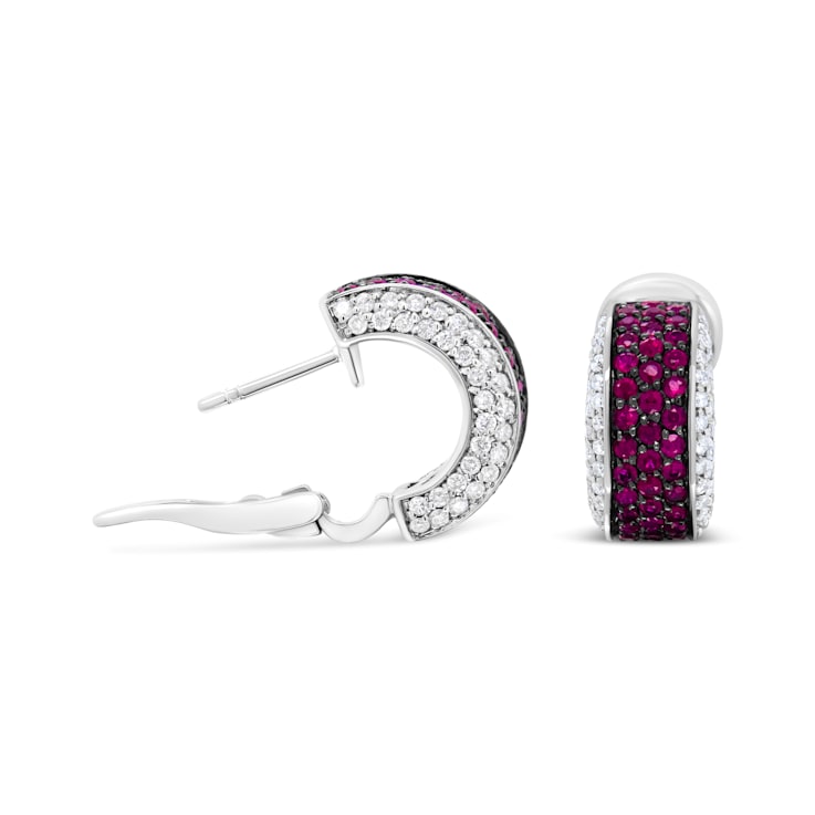 Black Rhodium Over 18K White Gold 3/4 Cttw Round Diamonds and Ruby
Huggie Hoop Earrings