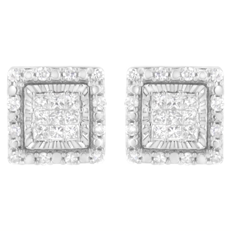 10K White Gold 1/2ctw Invisible Set Princess-Cut Diamond Square Stud Earring