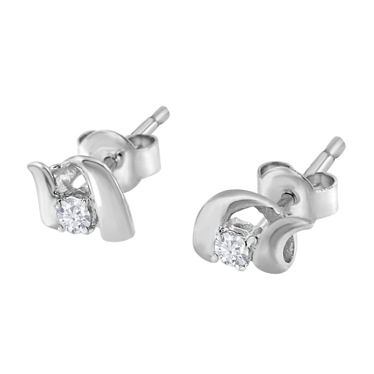 10K White Gold 1/10ctw Round Brilliant-Cut Diamond Espira Swirls
Solitaire Push Back Stud Earrings