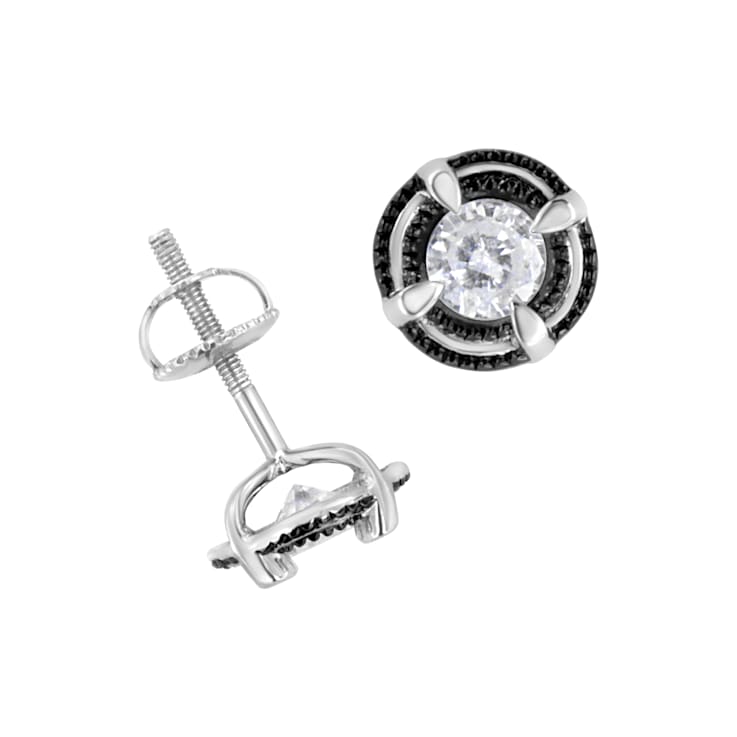 Black Rhodium Over Sterling Silver Round 1.0ctw Diamond Double Halo
Solitaire Stud Earrings