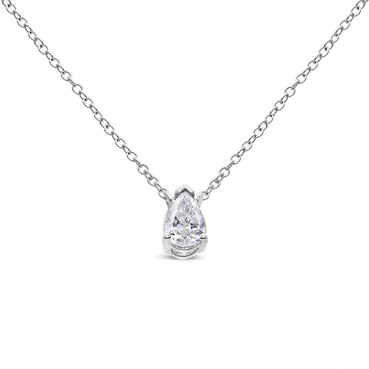 14K White Gold 1/3ctw Pear Shape Solitaire Diamond 18" Necklace
(G-H Color, VS2-SI1 Clarity)
