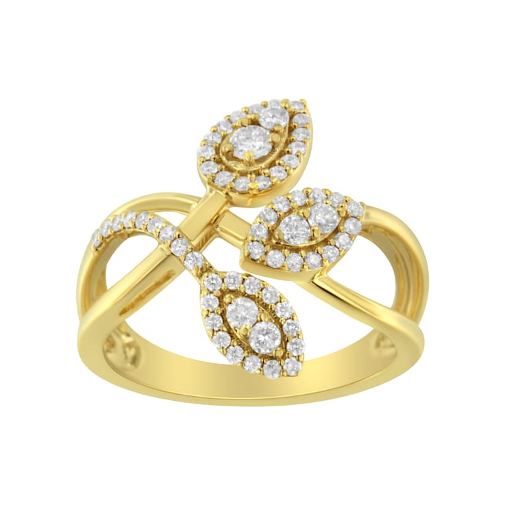 10K Yellow Gold 1/2ctw Round Diamond Crossover Triple Leaf Bypass Ring
(I-J Color, I1-I2 Clarity)