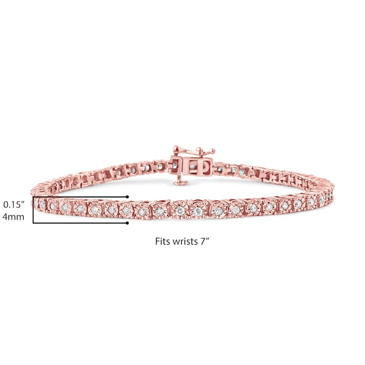 10K Rose Gold Over Sterling Silver 1.0 Cttw Round-Cut Diamond Tennis Bracelet