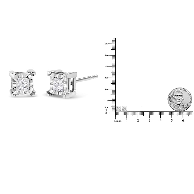 Sterling Silver 1/3ctw Miracle Set Princess-cut Diamond Solitaire Stud Earrings