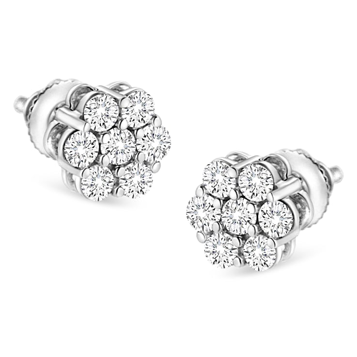 14K White Gold 1/2ctw Round-Cut Diamond Floral Stud Earrings