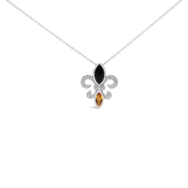 Sterling Silver Marquise Onyx and Citrine and Diamond Accent Fleur De
Lis Pendant Chain- 18"