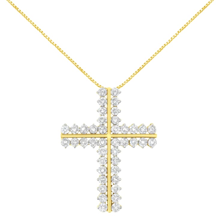 10K Yellow Gold 4.0ctw Diamond Two Row Cross 18" Pendant
w\chain(J-K Clarity, I1-I2 Color)