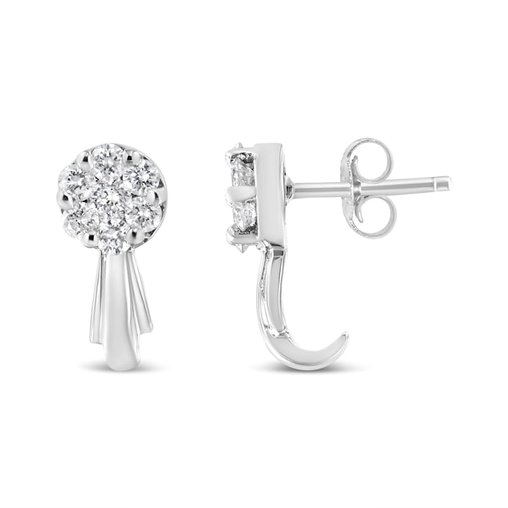 14K White Gold 3/4ctw Diamond Floral Cluster Drop and Dangle Stud Earrings