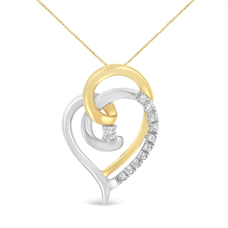 0.10ctw Diamond Accent 10K Yellow and White Gold Double Open Heart Necklace