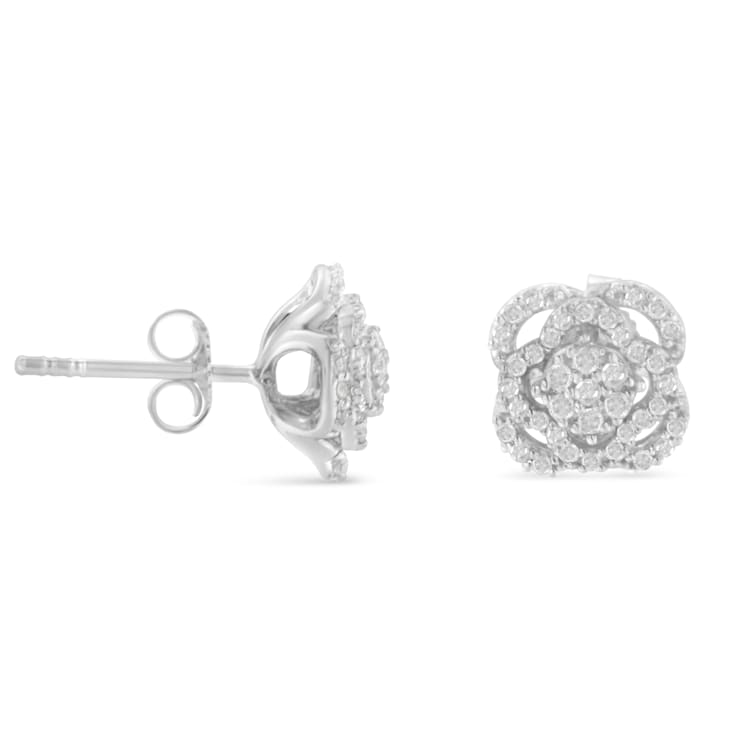 0.50ctw Round-Cut Diamond .925 Sterling Silver Floral Cluster and Halo
Stud Earring