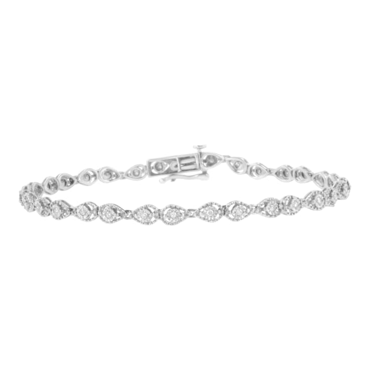 Sterling Silver .50ctw Miracle-Set Diamond Pear Shaped Link Bracelet