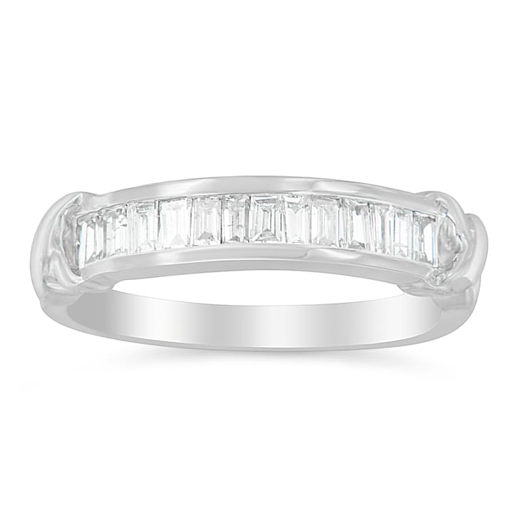 Sterling Silver 1/2ctw Baguette Diamond Channel Set X-Station Ring (H-I
Color, I1-I2 Clarity)