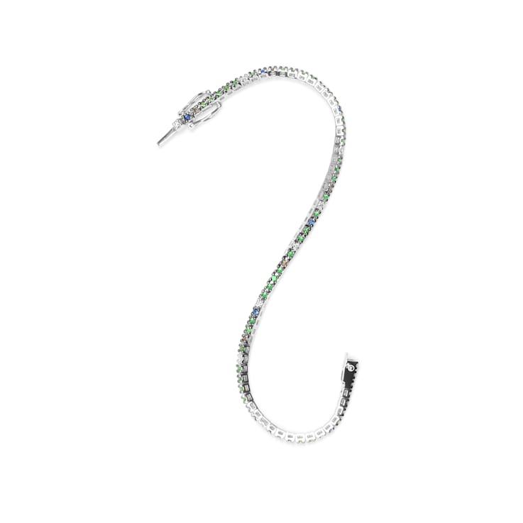 18K White Gold Multi-Colored Gemstone and Diamonds Tennis Bracelet