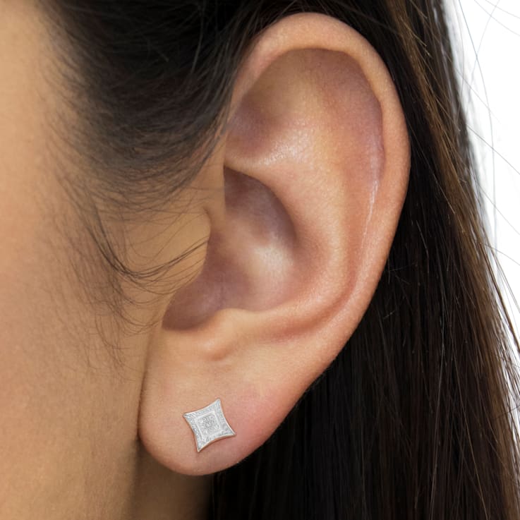 Diamond Accented Sterling Silver Halo Stud Earrings