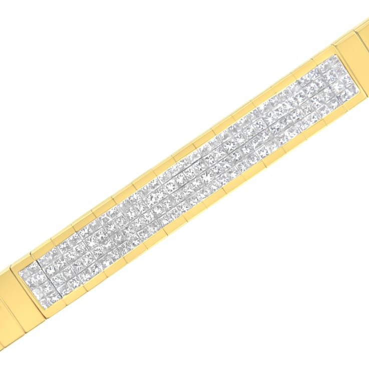14K Yellow Gold 3 5/8ctw Invisible Set Princess-Cut Diamond ID Tennis Bracelet