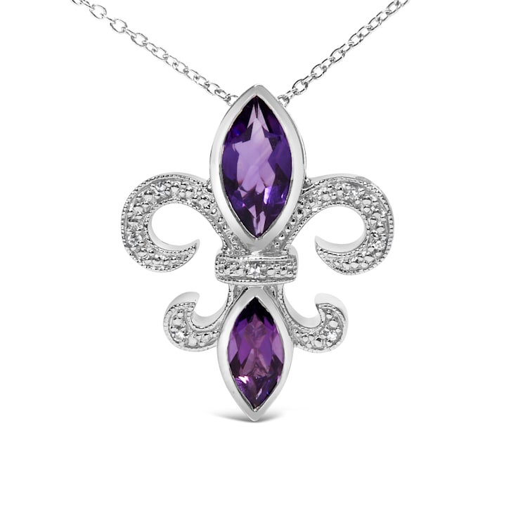 Sterling Silver Amethyst Marquise and Diamond Accent Fleur De Lis
Pendant Chain- Size 18"