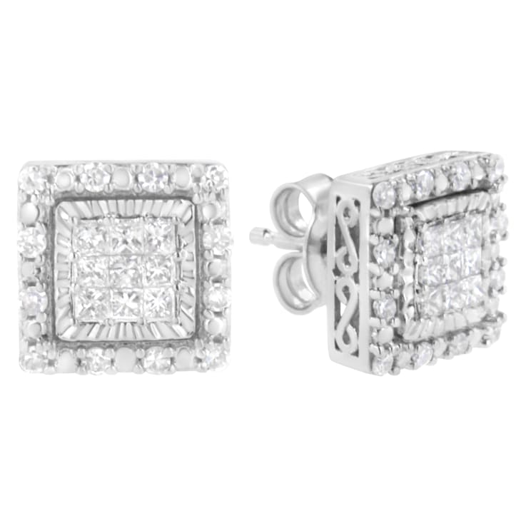 10K White Gold 1/2ctw Invisible Set Princess-Cut Diamond Square Stud Earring