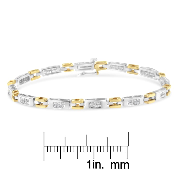 10K Two-Tone Gold 1.0ctw Princess Cut Diamond Geo Link Bracelet