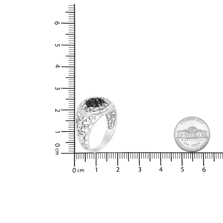 Sterling Silver 1/4ctw White and Black Diamond Halo Cluster Ring for Men
(I-J Color, I3 Clarity)
