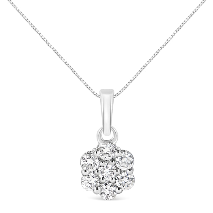 Sterling Silver 1/2ctw Lab-Grown Diamond 7 Stone Floral Cluster 18"
Pendant w\chain