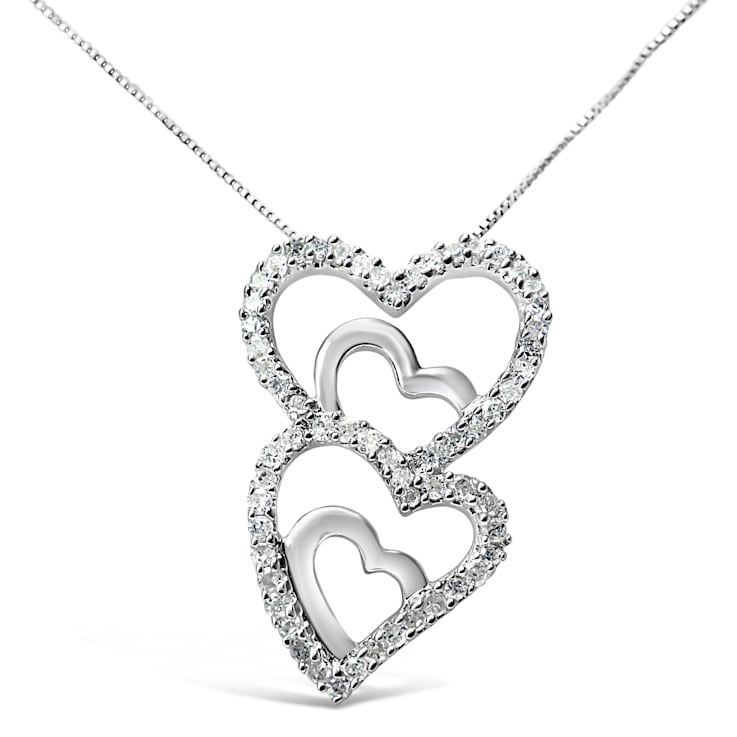 0.375ctw Round Diamond Double Heart Sterling Silver Pendant with Chain
