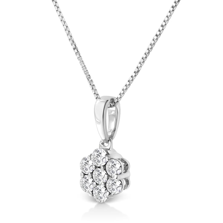 Sterling Silver 1/2ctw Lab-Grown Diamond 7 Stone Floral Cluster 18"
Pendant w\chain