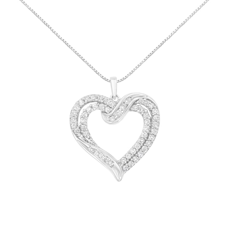 Sterling Silver 1.0ctw Diamond Interwoven Double Heart 18" Pendant
w\chain(I-J Color, I2-I3 Clarity)