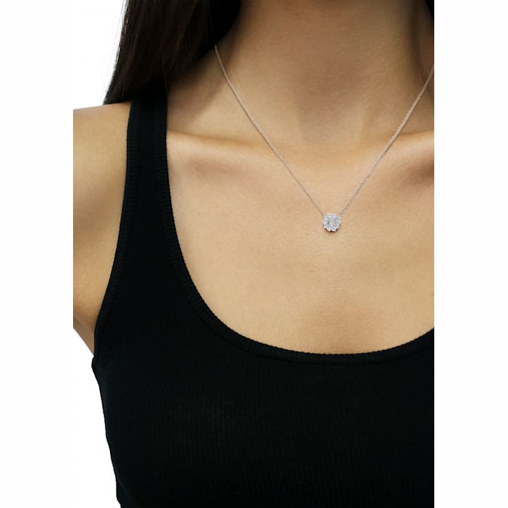 0.50ctw Diamond Flower Cluster Sterling Silver Pendant Necklace