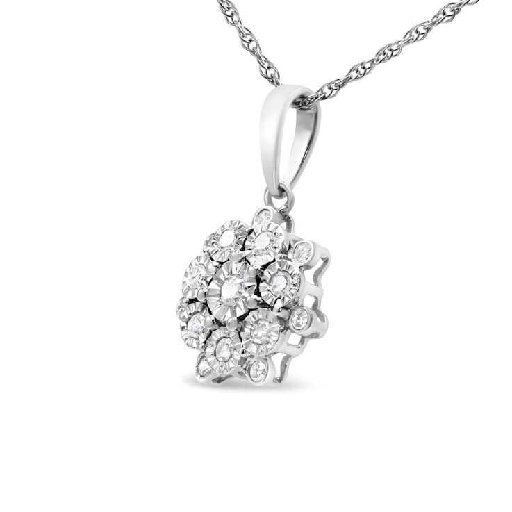 0.25ctw Diamond Floral Cluster Sterling Silver Necklace