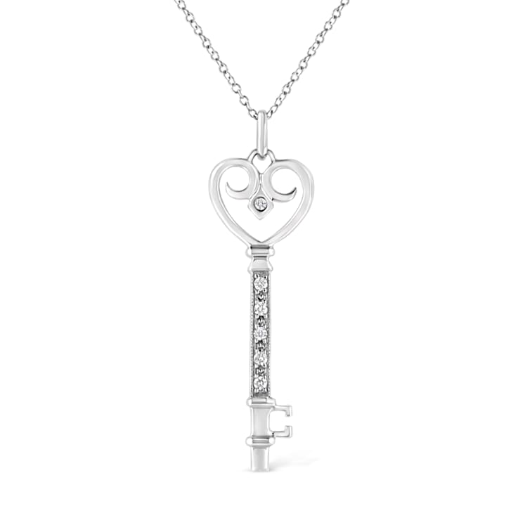.925 Sterling Silver Pave and Bezel-Set Diamond Accent Key 18"
Heart and Lock Pendant Necklace