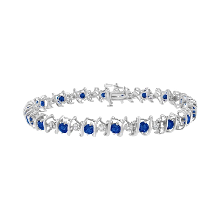 3.5 mm Lab Created Blue Sapphire and 1/6 ctw Diamond Rhodium Over
Sterling Silver Tennis Bracelet