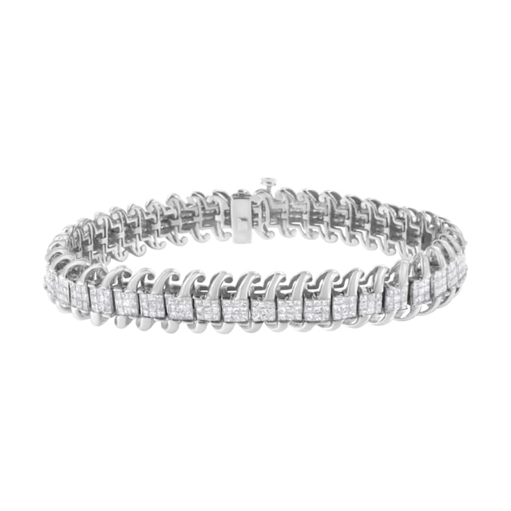 14K White Gold 5.0ctw Princess Cut Diamond 7" Invisible Set Wavy
S-Link Tennis Bracelet