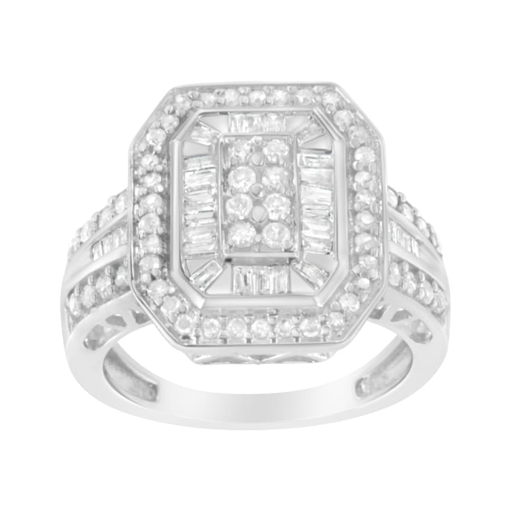 Sterling Silver Round and Baguette Diamond Cathedral Ring (0.75 Cttw,
H-I Color, I2-I3 Clarity)