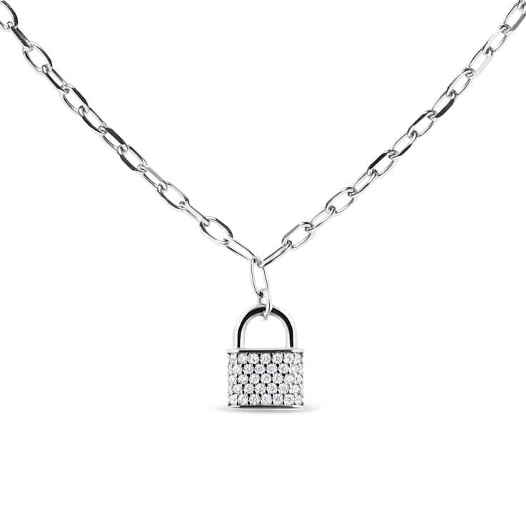 Sterling Silver 1/4ctw Diamond Lock 16" Pendant with Paperclip
Chain (H-I Color, SI2-I1 Clarity)