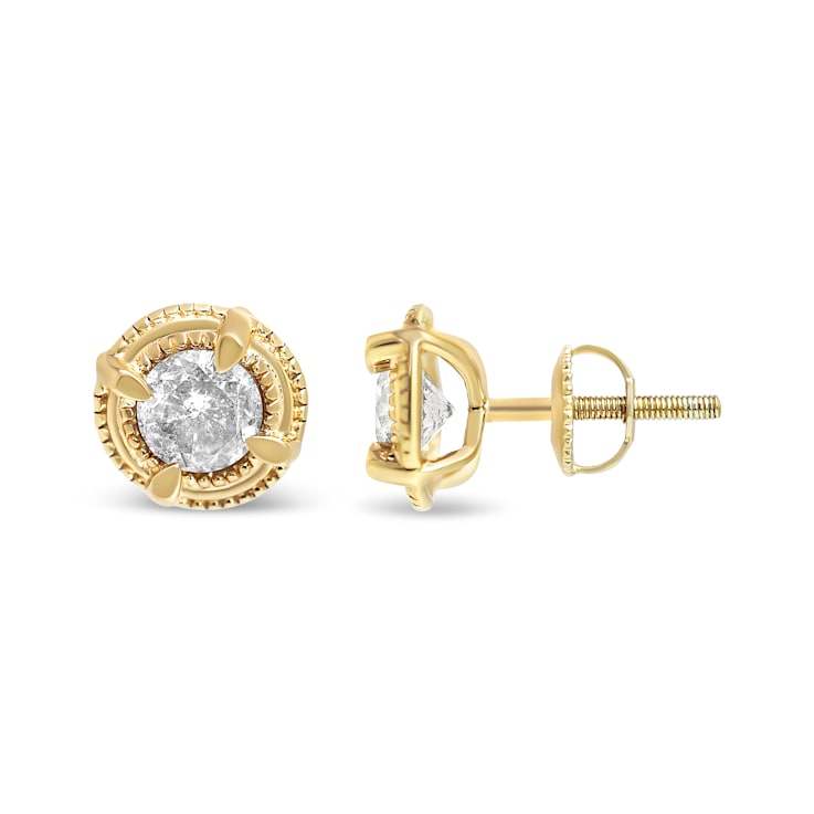 14K Yellow Gold Over Sterling Silver 1-1/2ctw Round Diamond Solitaire
Stud Earrings