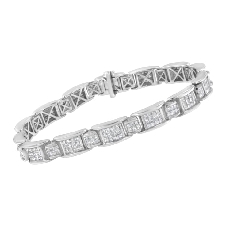 14K White Gold 5.0ctw Princess-Cut Diamond Rectangular Alternating
Station 7" Tennis Bracelet
