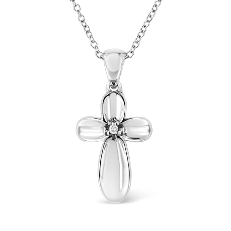 .925 Sterling Silver Prong-Set Diamond Accent Floral Cross 18"
Pendant Necklace
