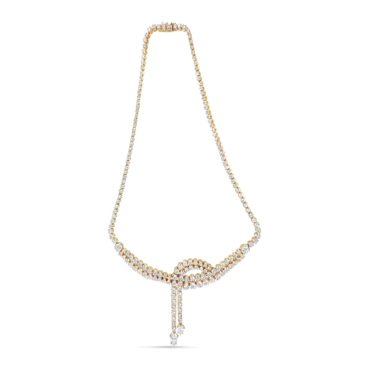 14K Yellow Gold 17.0ctw Diamond Double Row Lariat Tennis Necklace with
Pear Shape Diamond Drop Tips