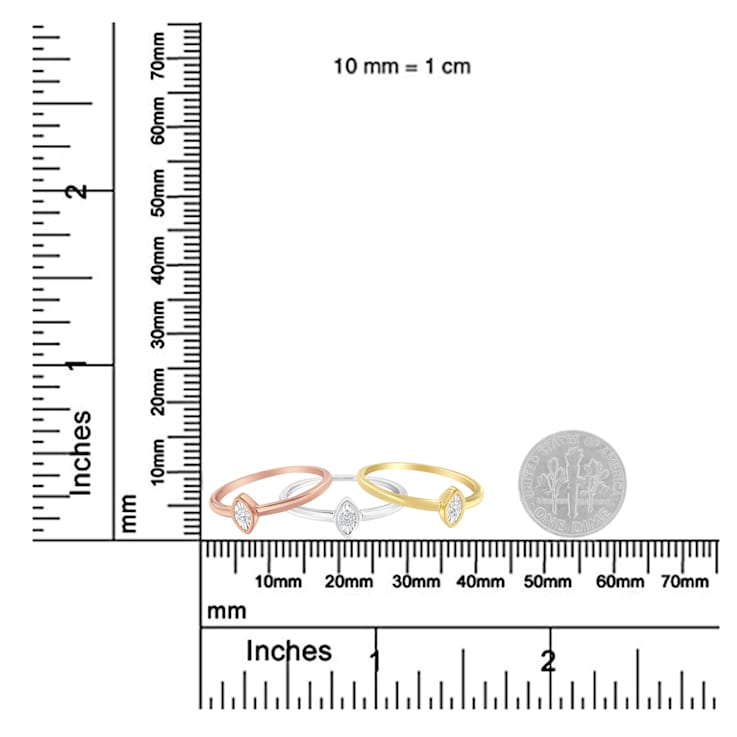 14K Gold Over Sterling Silver 1/6ctw Diamond Stackable Promise Ring Set
(J-K Color, I1-I2 Clarity)