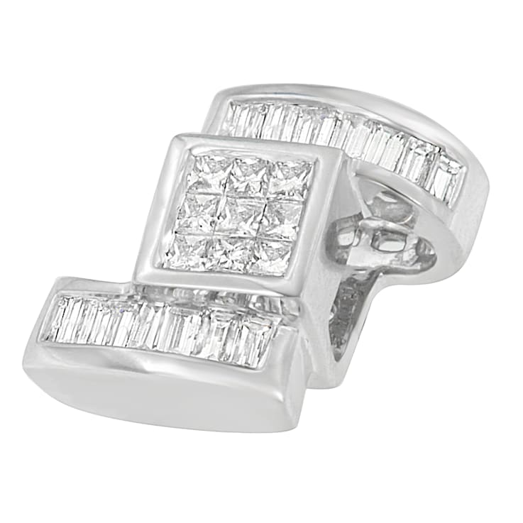 14K White Gold 1 2/5ctw Princess and Baguette Cut Diamond Zig Zag
Pendant w\chain(H-I, SI1-SI2)