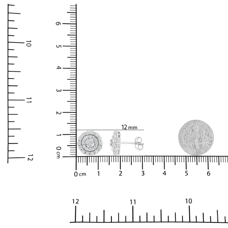 10K White Gold 1/2ctw Double Halo Brilliant Round-Cut Diamond Stud Earrings