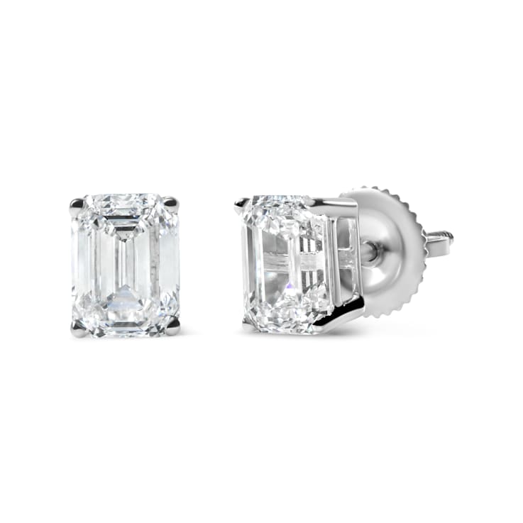 14K White Gold 2.0ctw Emerald Cut Lab Grown Diamond Solitaire Stud Earrings