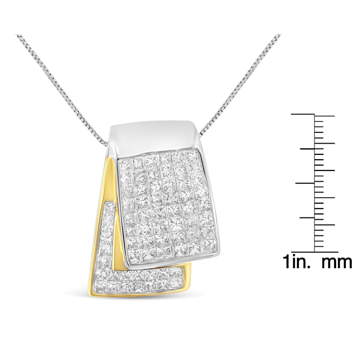 14K Two-tone Gold 2.0ctw Princess Cut Diamond Foldover Box Pendant 18”
Box Chain