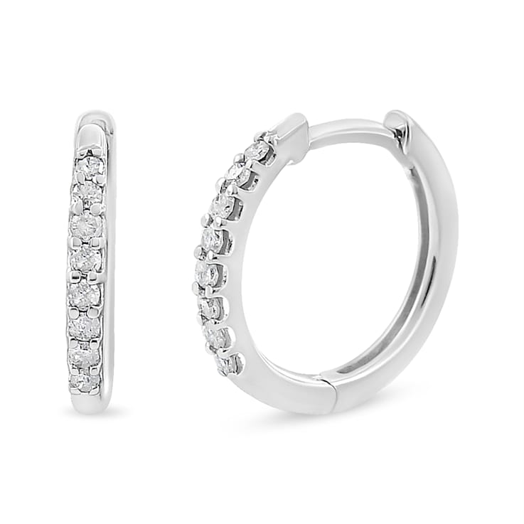 10K White Gold 1/5ctw Round-Cut Diamond Modern Hoop Earrings