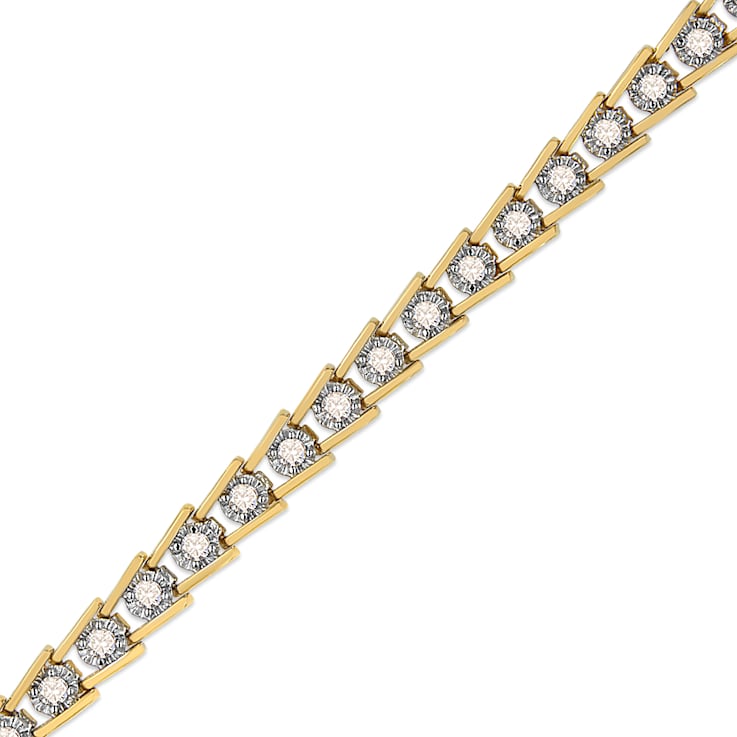 14K Yellow Gold Over Sterling Silver 2.0ctw Miracle Set Diamond Wave
Link Bracelet