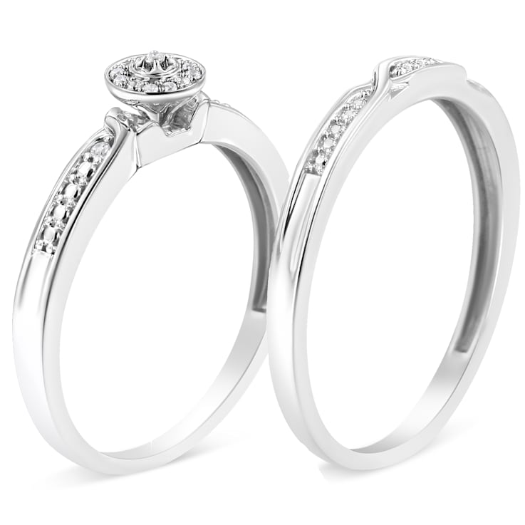 Sterling Silver Diamond Accent Frame Twist Shank Bridal Set Ring and Band
