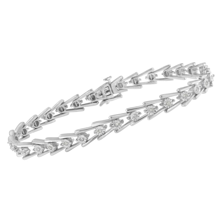 Sterling Silver .25ctw Miracle Set Diamond Sleek and Open "V"Bracelet