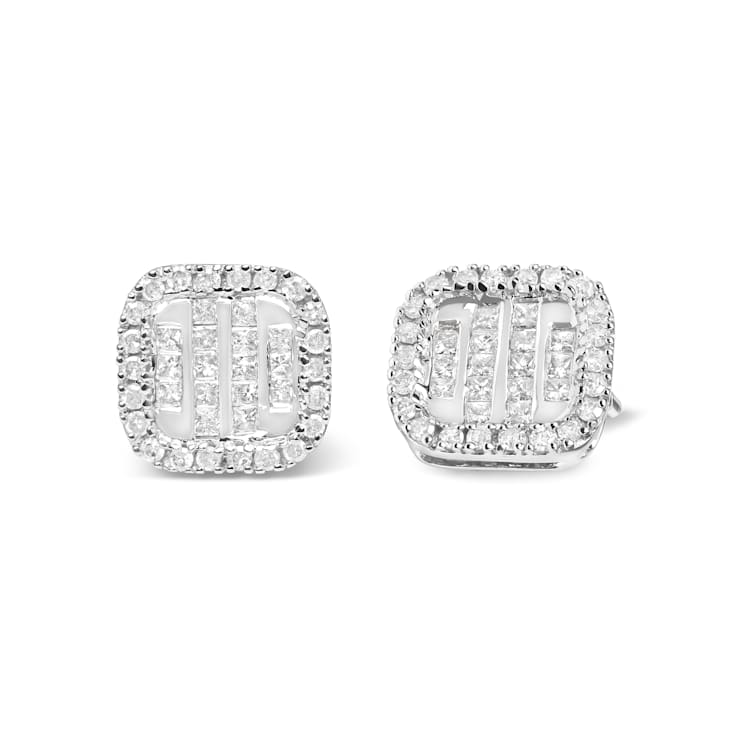 10K White Gold 7/8 Cttw Diamond Princess Composite and Halo Stud
Earrings (I-J Color, I1-I2 Clarity)